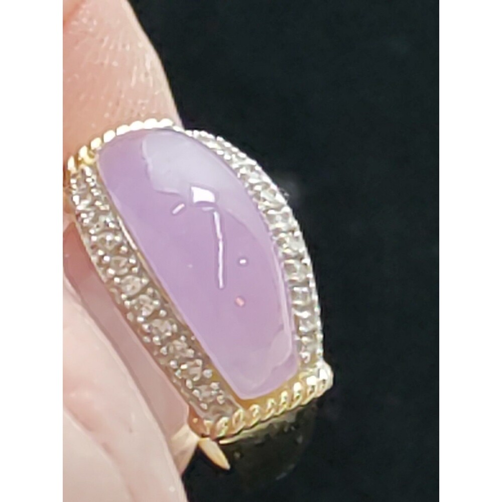 LAVENDER Jadeite JADE 14K GOLD & Diamond Ring Vintage Size 7 4.71 G - Picture 7 of 7